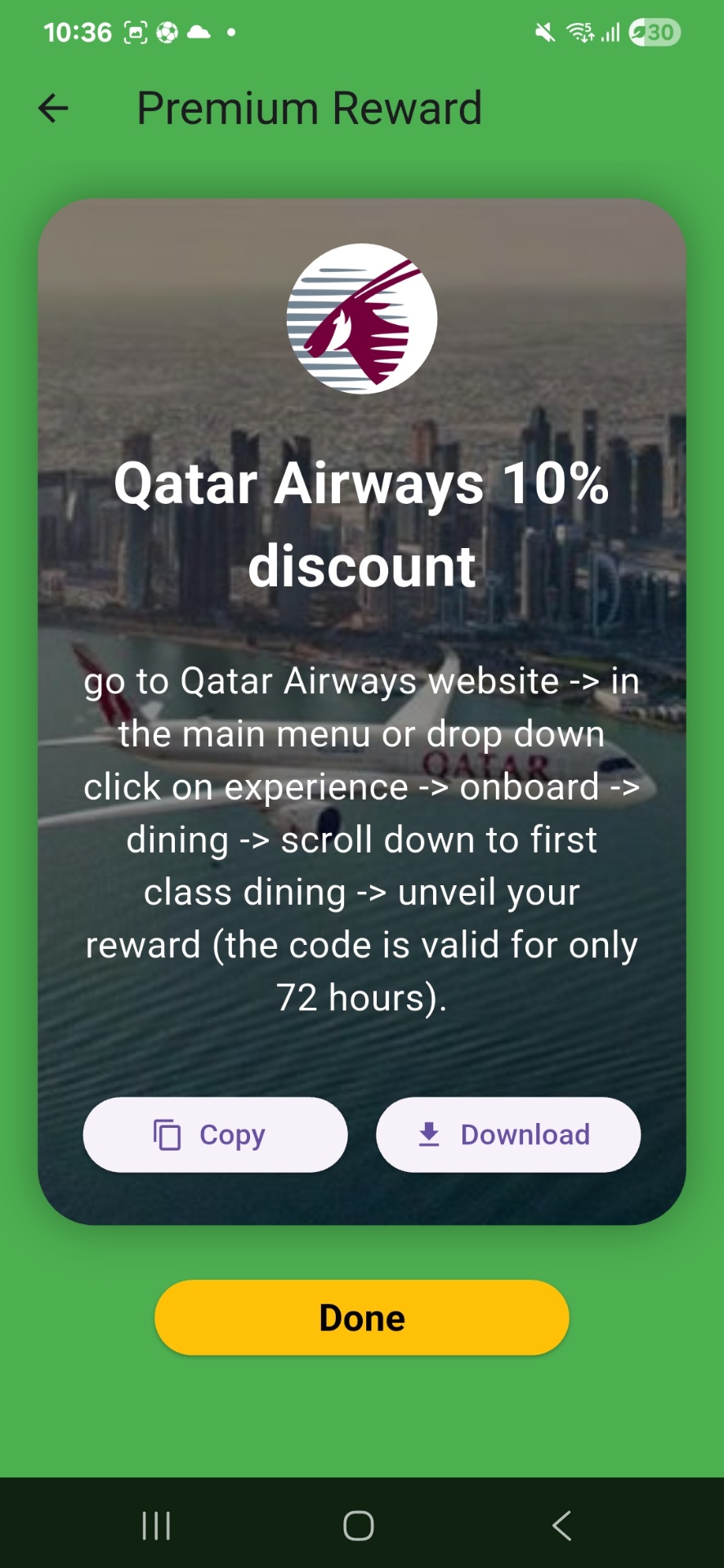 Premium reward inside the app